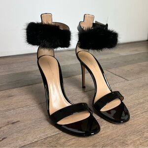 Gianvito Rossi Black Patent Heels with Fur Accent